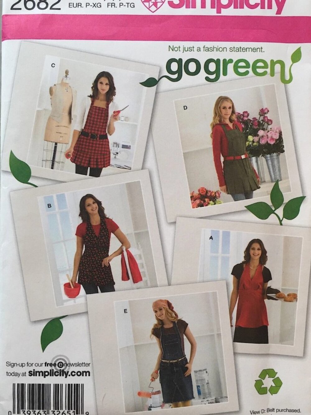 Simplicity Sewing Pattern 2682 Aprons - 5 Styles (S-M-L-XL)